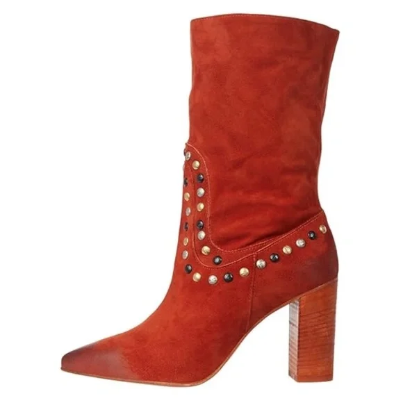 NEW Free People Dakota Studded Suede Western Boot in Ginger Snap Sz. 39.5 (9.5) - Picture 3 of 5